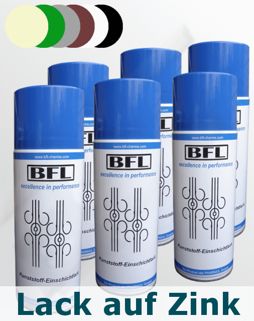 BFL:KUNSTSTOFF-EINSCHICHTLACK Schmiedelack direkt auf Zink haftst.+dauerelast. 6x400ml Spraydose (15,33 €/Stück) Farbtongr. 1