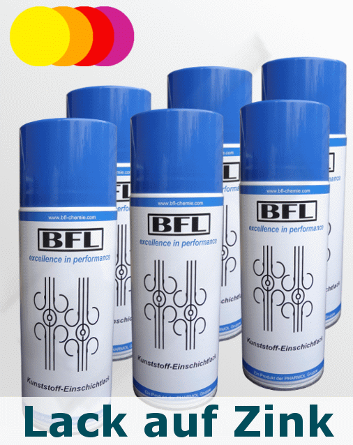 BFL:KUNSTSTOFF-EINSCHICHTLACK Schmiedelack direkt auf Zink haftst.+dauerelast. 6x400ml Spraydose (15,95€/Stück) Farbtongr. 3