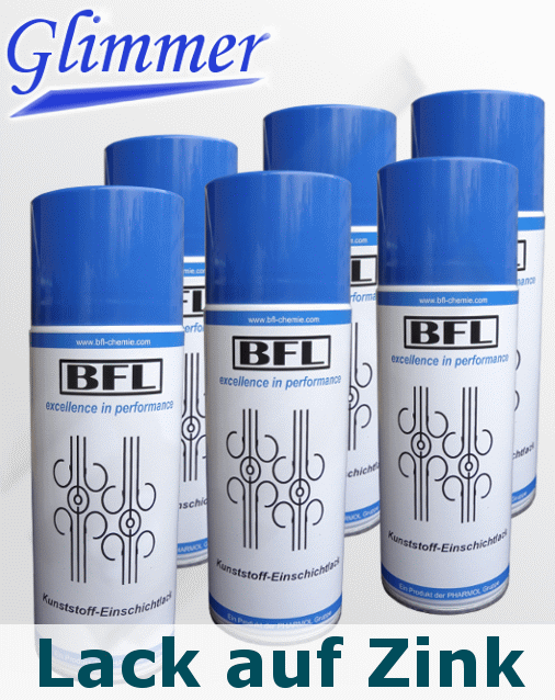 BFL:KUNSTSTOFF-EINSCHICHTLACK-GLIMMER Schmiedelack direkt auf Zink haftstark+dauerelast. 6x400ml Spraydose (15,64 €/Stück)