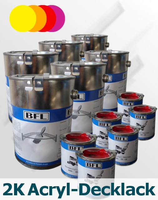 6xSet (2,5kg BFL:2K Industrie-Acryllack + 0,25kg Härter BFL:PAH 98-LE) zähelastisch 25,68 €/kg = Mischpreis Farbtongruppe 3